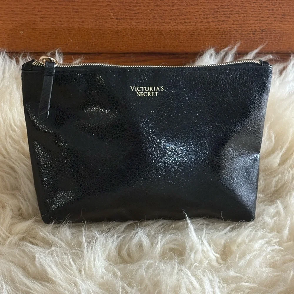 NWOT Victoria's Secret Shimmering Black Cosmetic Pouch Bag
